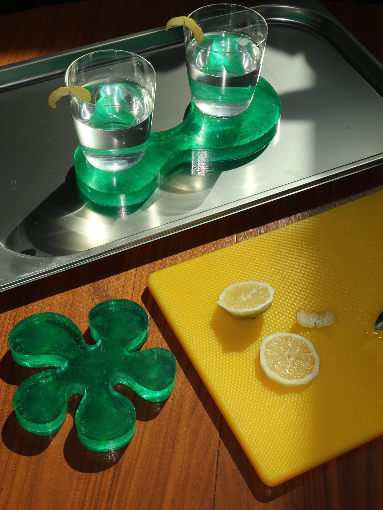 The 2 Drinks Coaster in Green Recycled Plastic