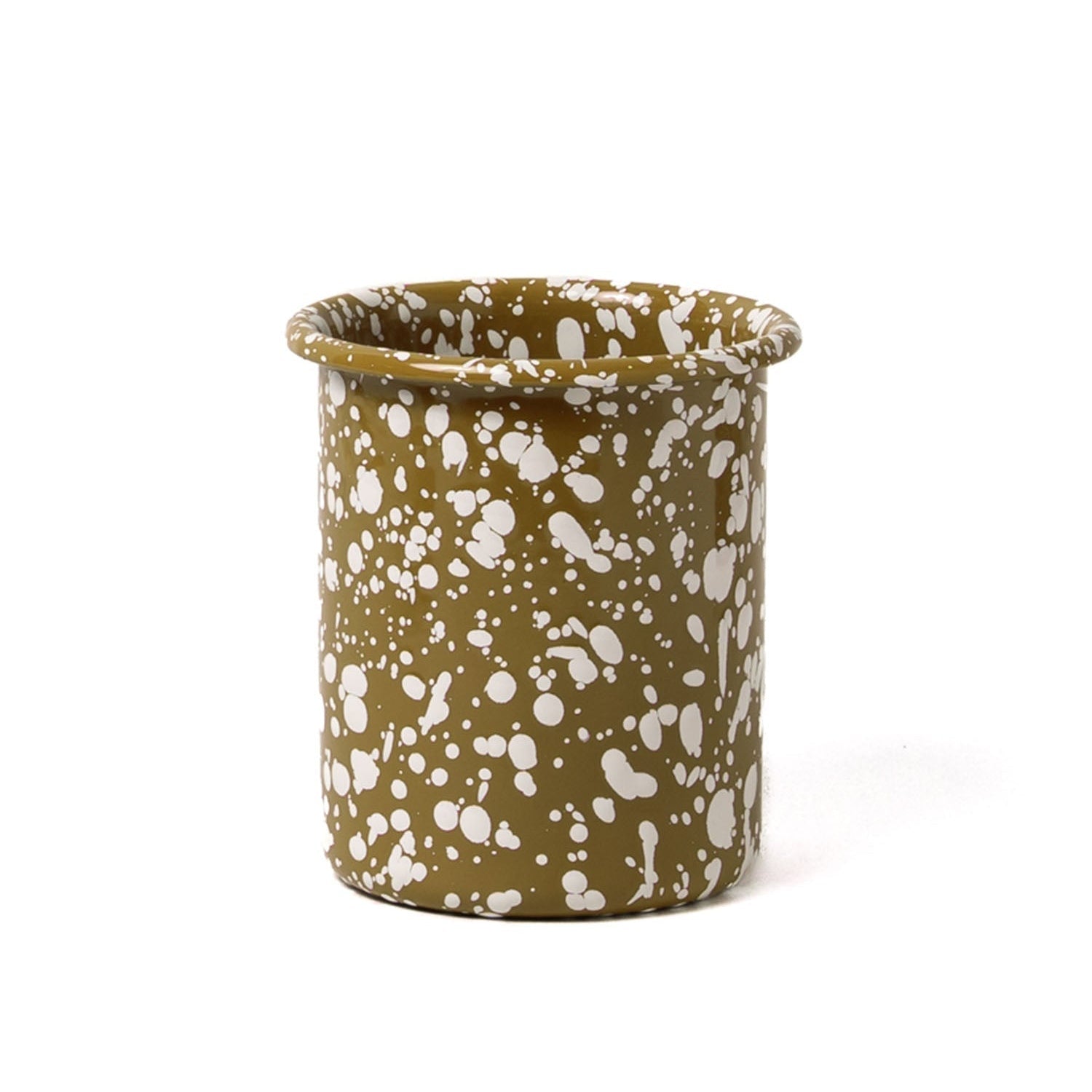 Splatter Enamel Utensil Pot - Olive/Cream