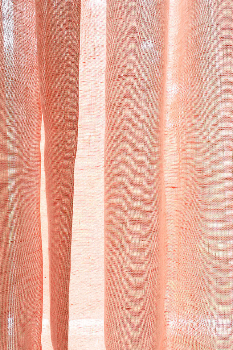 Café Curtain Pure Linen Coral Rose