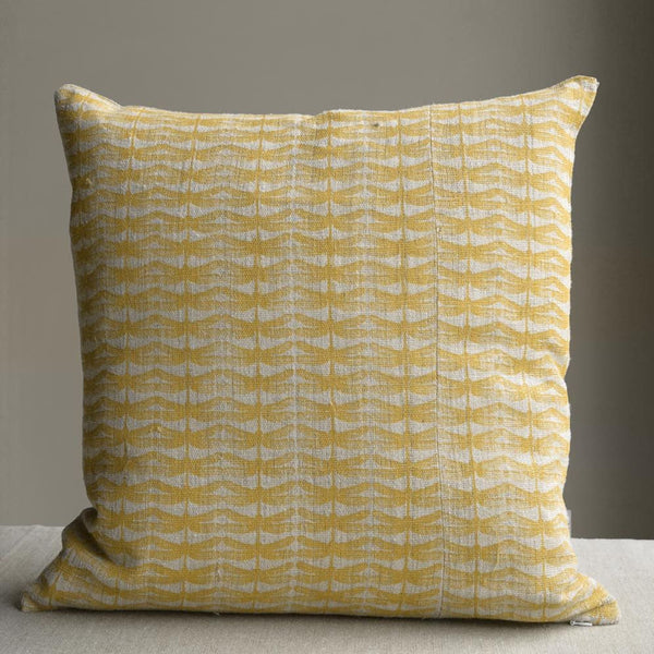 Handprinted Cushion Dragonfly Yellow