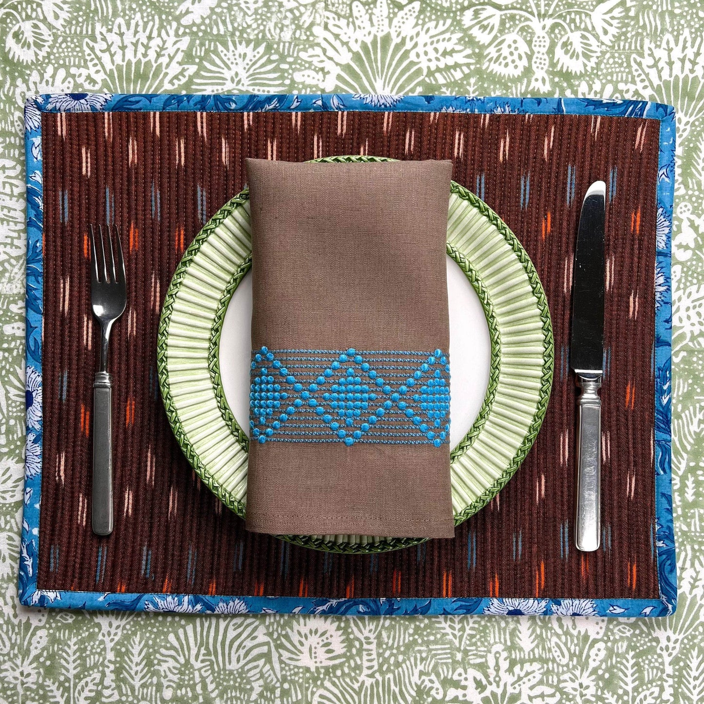 The Ikat Breakfast Placemat - Blue & Brown