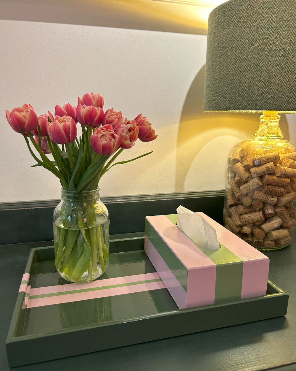 Green & Pink Striped Coffee Table Tray