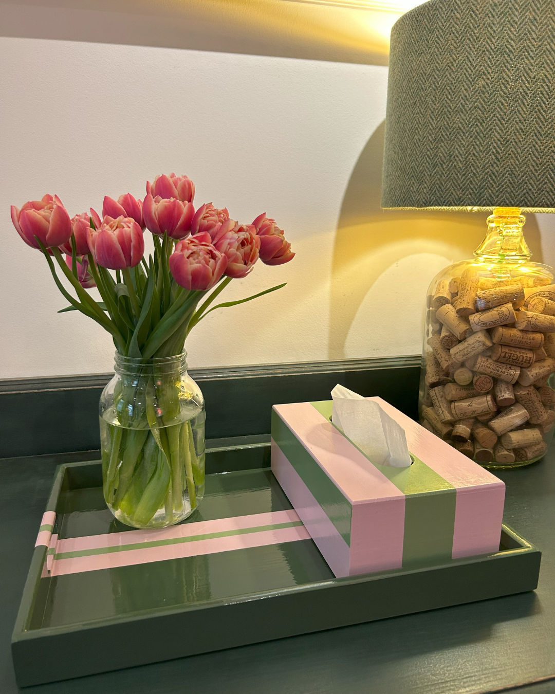 Green & Pink Striped Coffee Table Tray