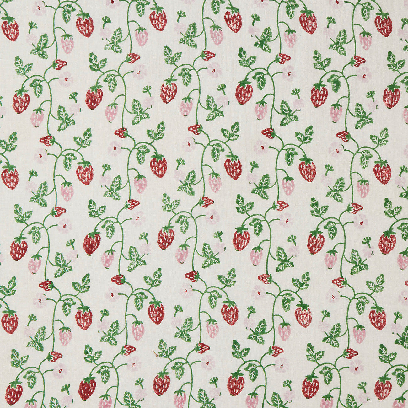 Strawberry Block Printed Fabric Linen/Cotton Grass
