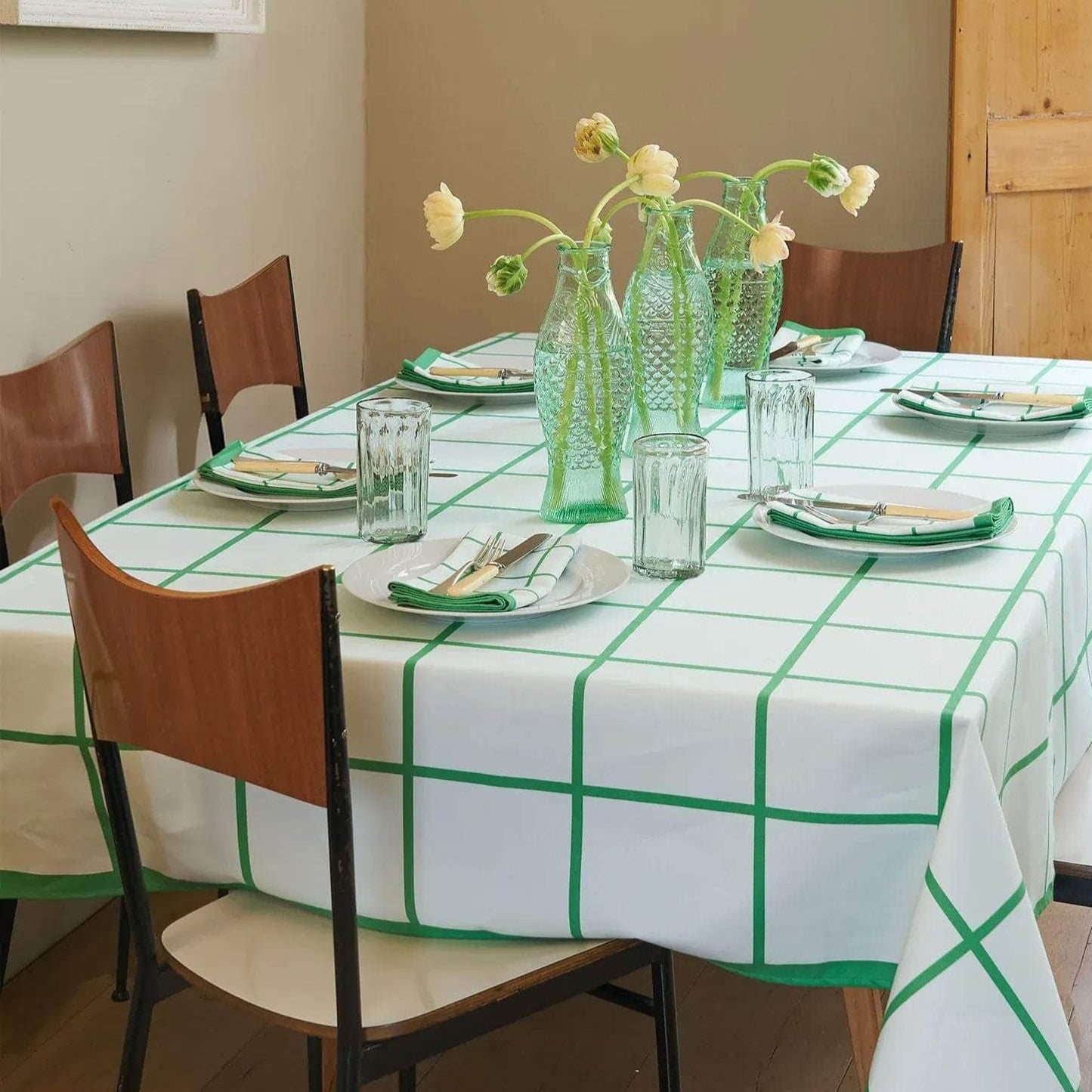 Marzipan Check Mint & Emerald Tablecloth