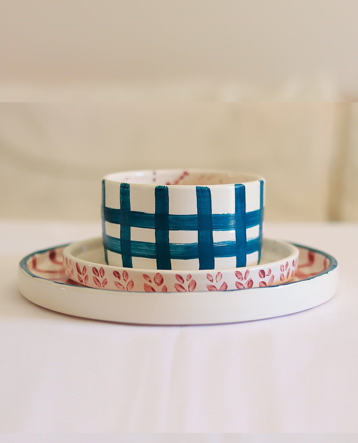 Petrol Plaid Handmade Ceramic Soup Bowl