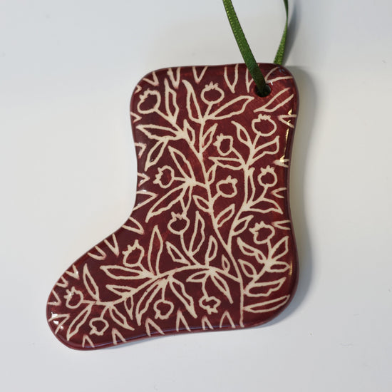 Hand Painted Ceramic Christmas Stocking Ornament