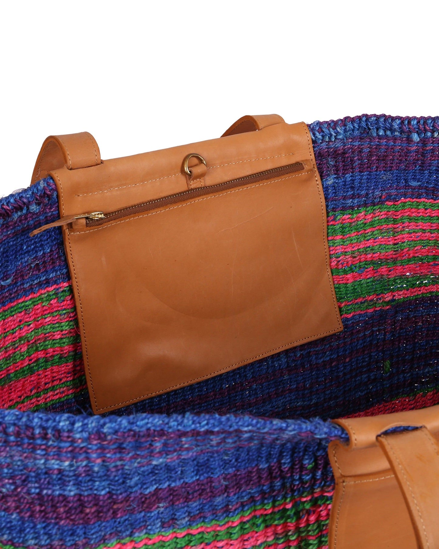 MAWINGU: Blue, Pink and Green Woven Weekend Bag