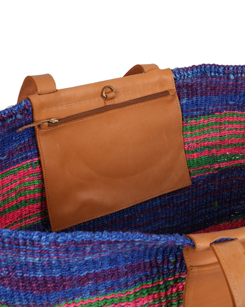 MAWINGU: Blue, Pink and Green Woven Weekend Bag