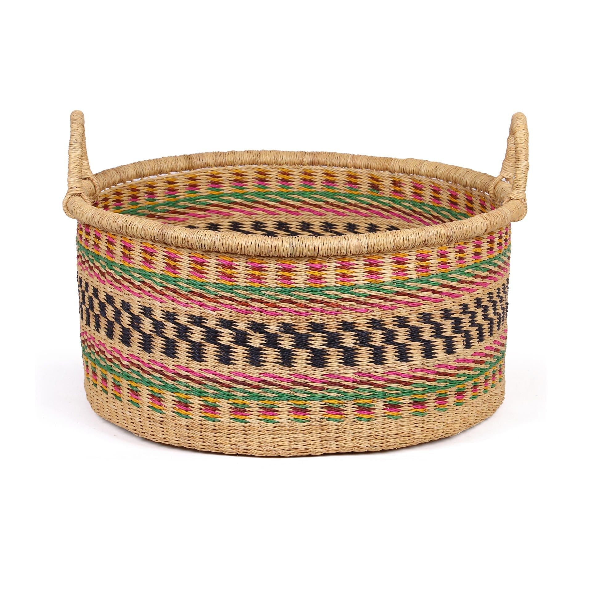 ADOM: Large Pink, Green and Yellow Floor Storage Basket with Handles