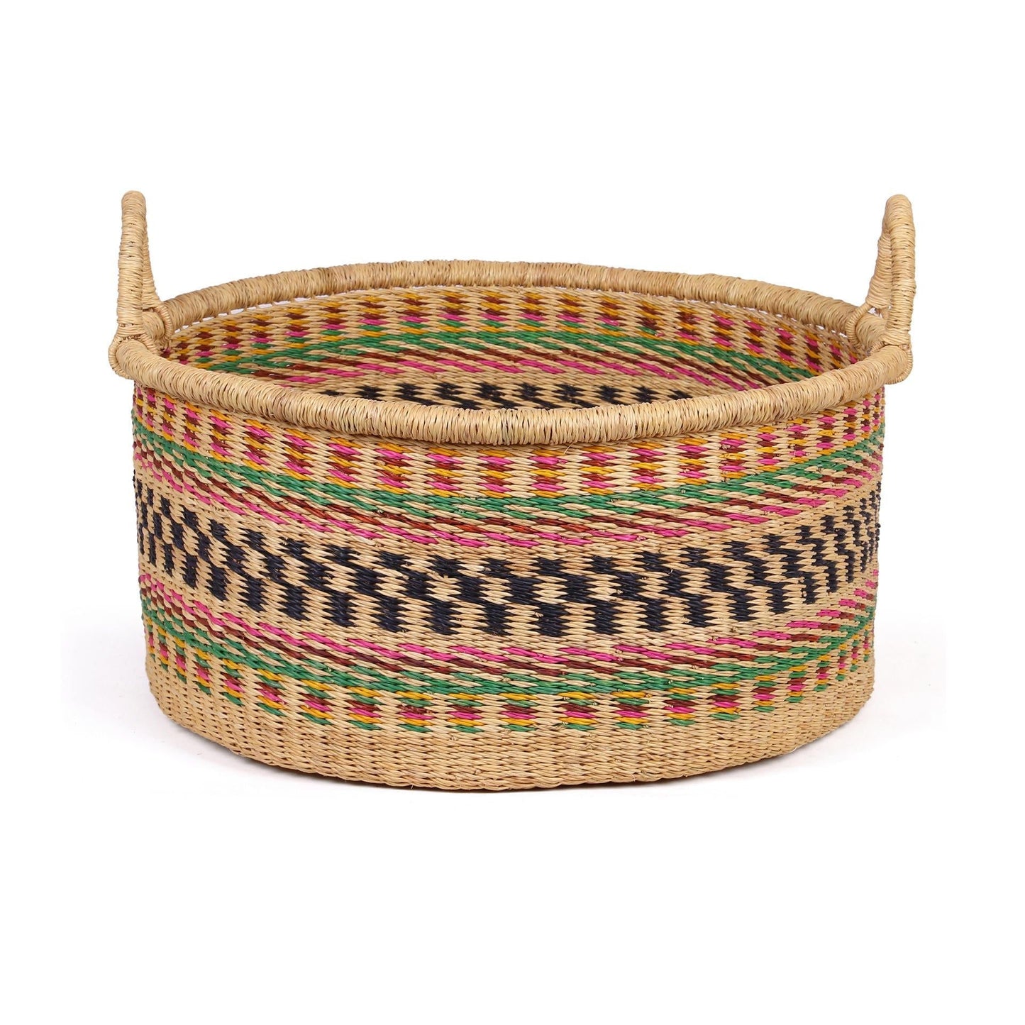 ADOM: Large Pink, Green and Yellow Floor Storage Basket with Handles