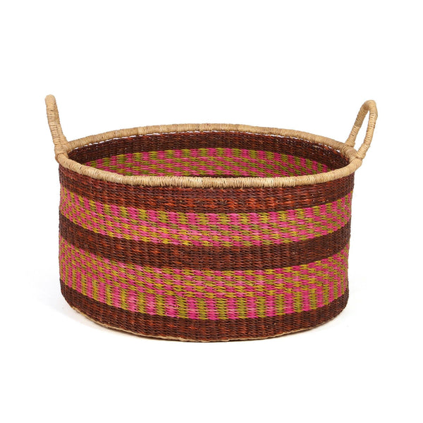 SIKA: Large Pink, Green and Brown Floor Storage Basket with Handles