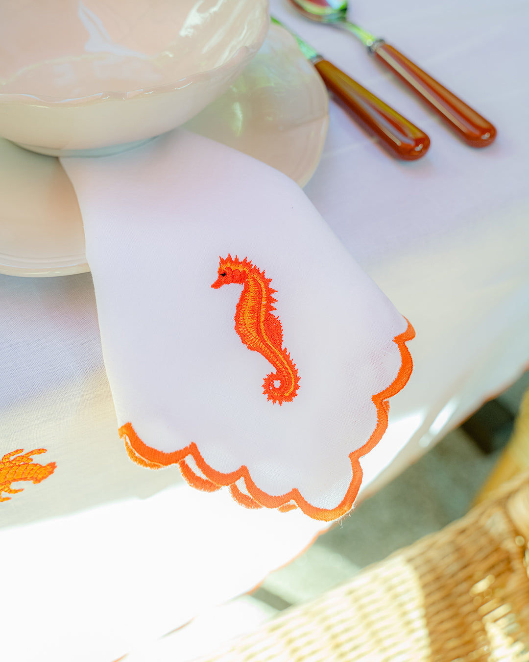 Orange Seahorse Napkin with Picot Trim