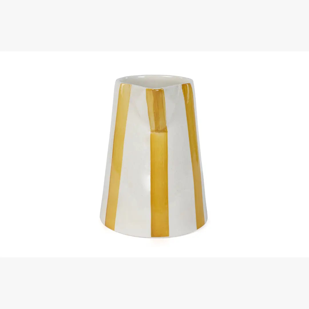 Ceramic Stripe Pitcher, Yellow- 8.25 x 8.25 x 8 Inches