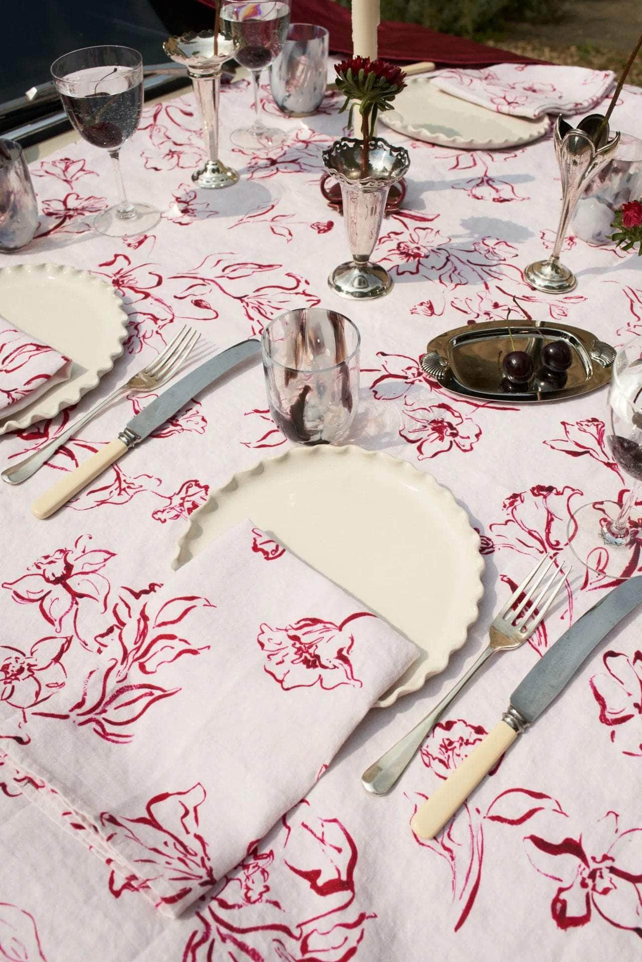 Wild Bloom Cherry Linen Tablecloth