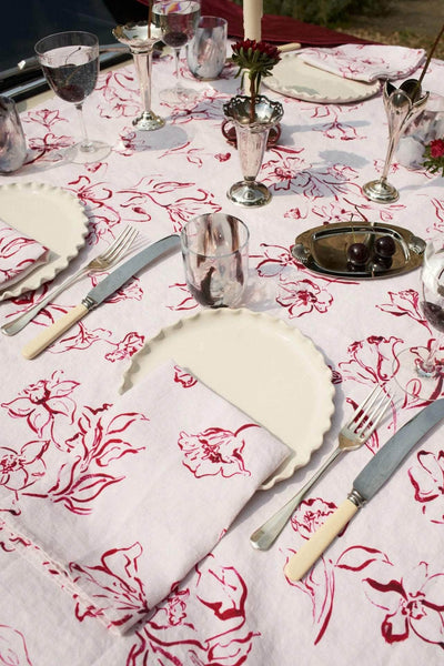 Wild Bloom Cherry Linen Tablecloth