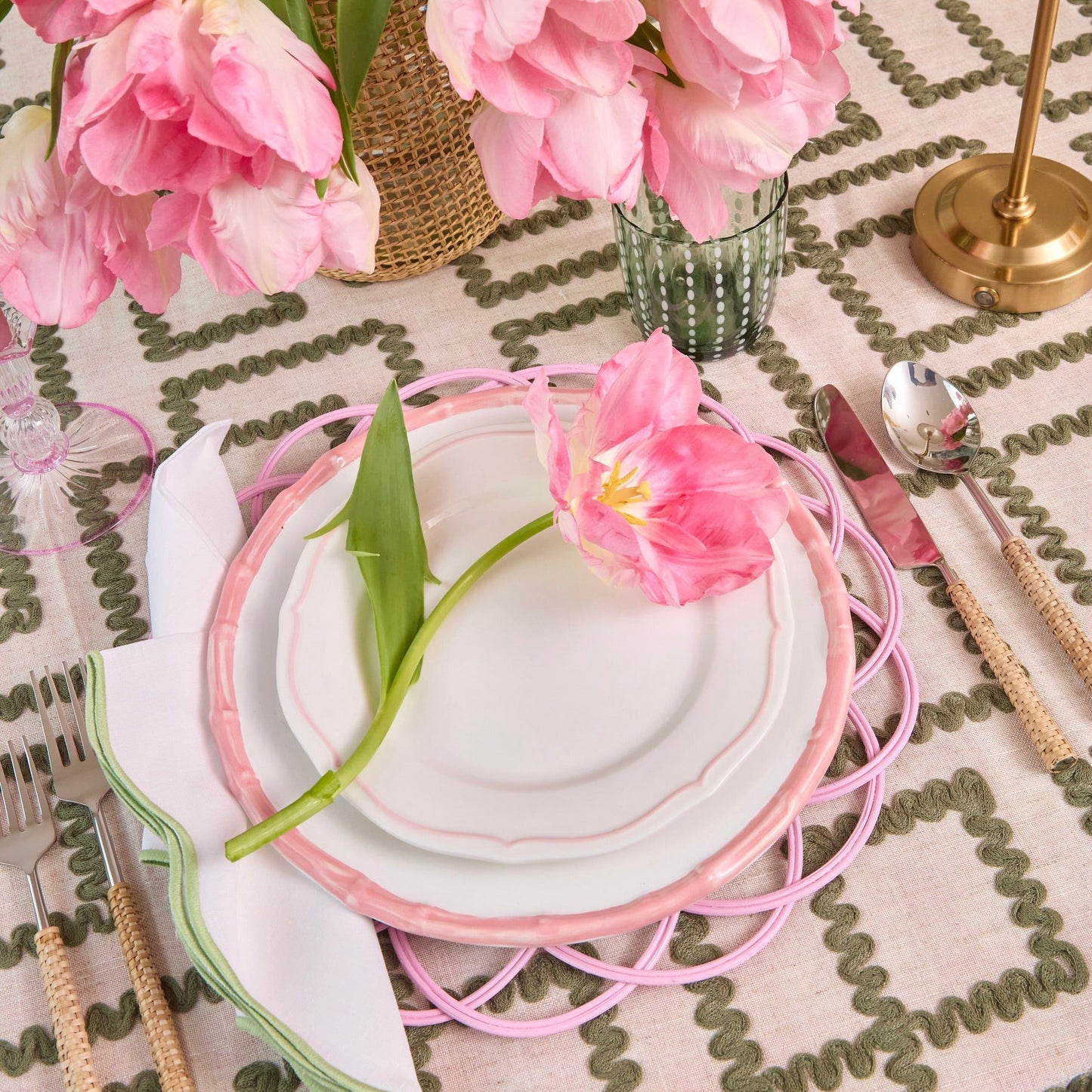 Green Rickrak Linen Tablecloth