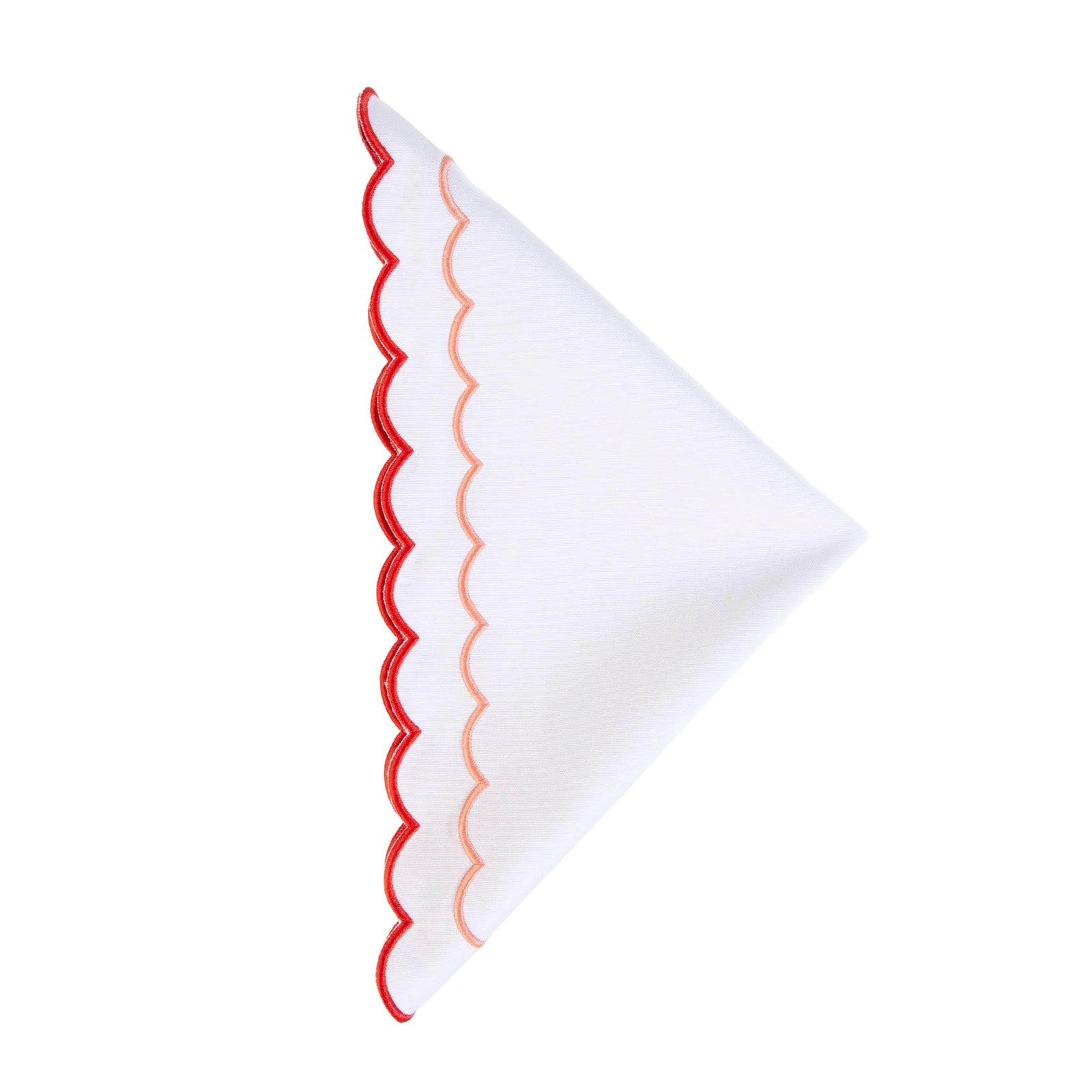 Scalloped Napkin Embroidered Red & Pink