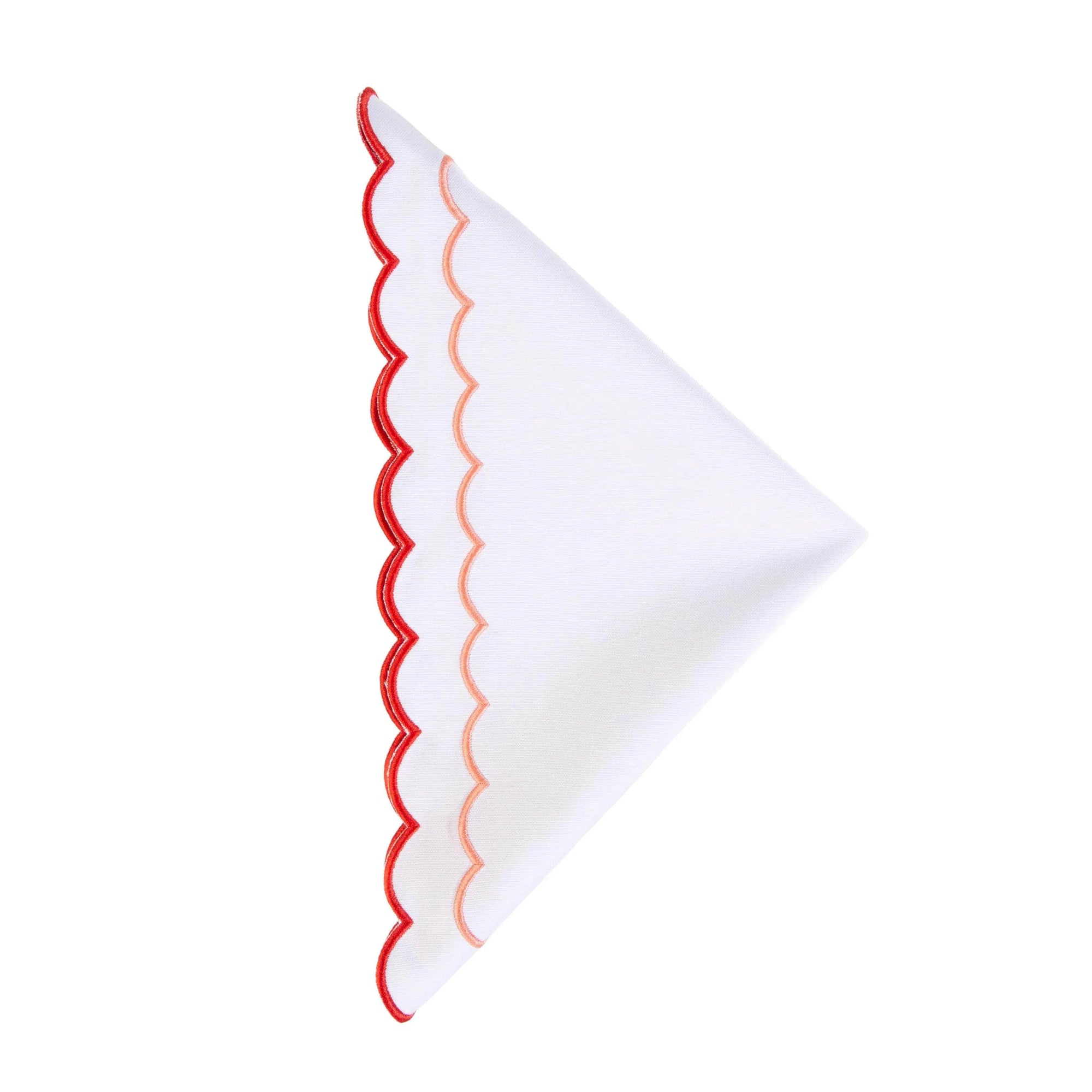 Scalloped Napkin Embroidered Red & Pink