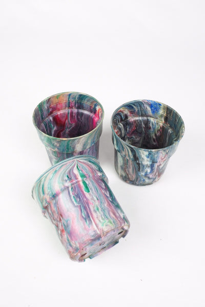 3 Vintage Marbled Plant Pots