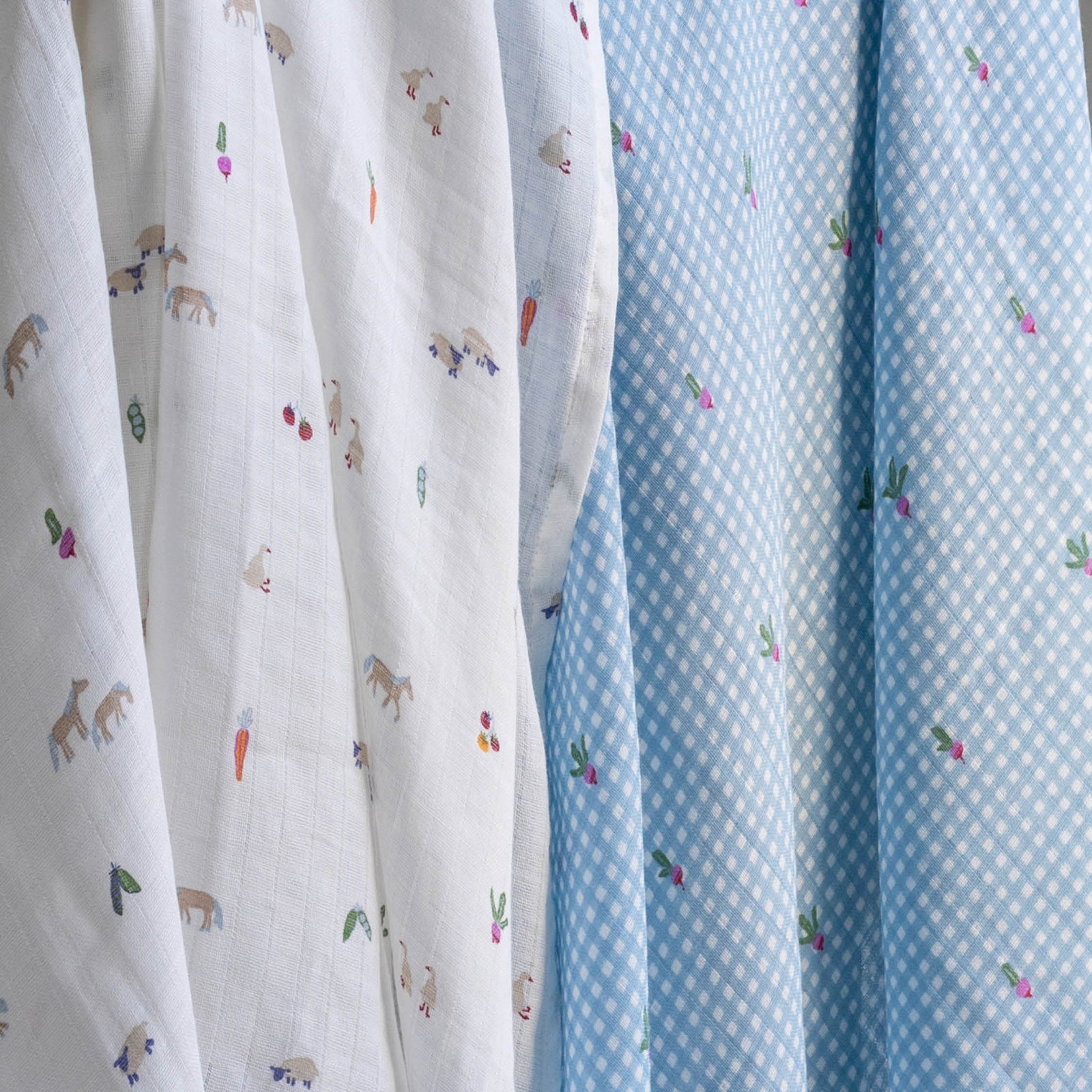Organic Cotton Baby Muslin Swaddles, Set of 2 - Little Farm / Radish