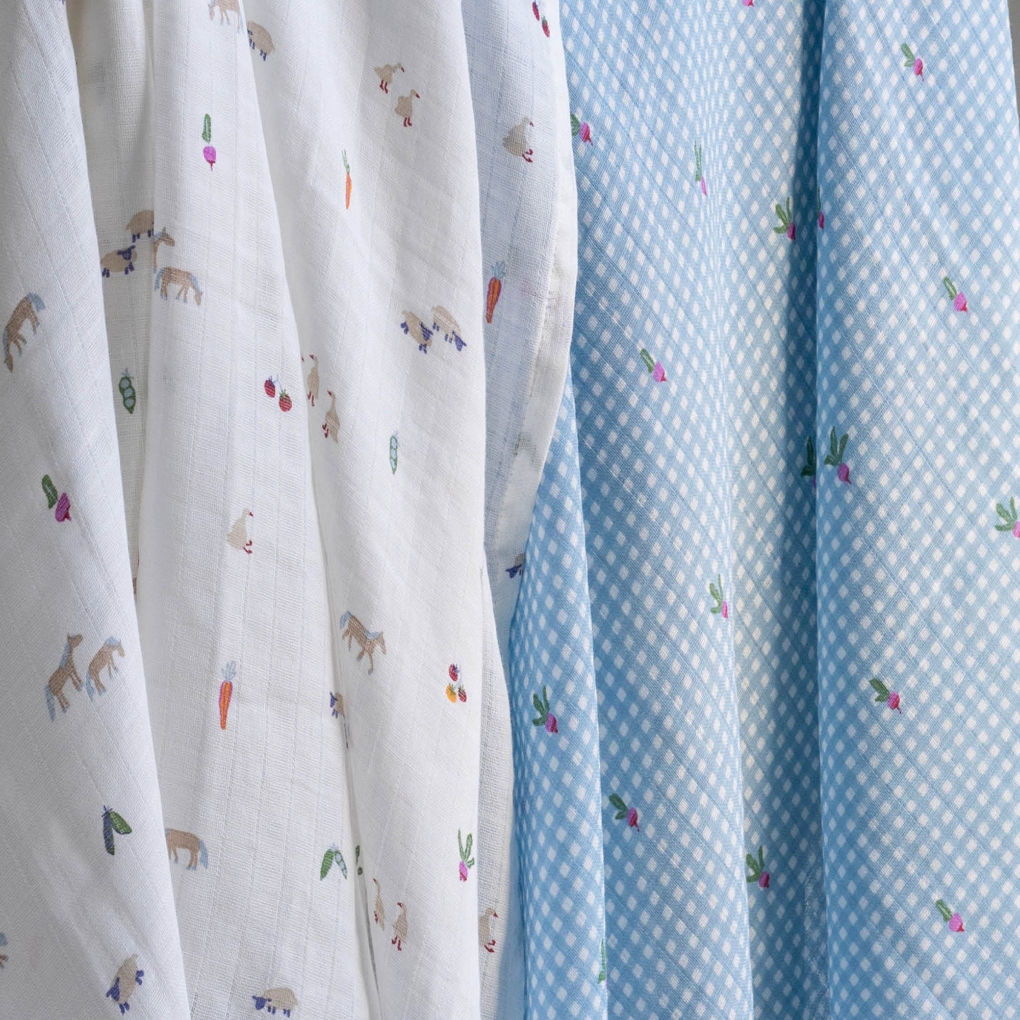 Organic Cotton Baby Muslin Swaddles, Set of 2 - Little Farm / Radish