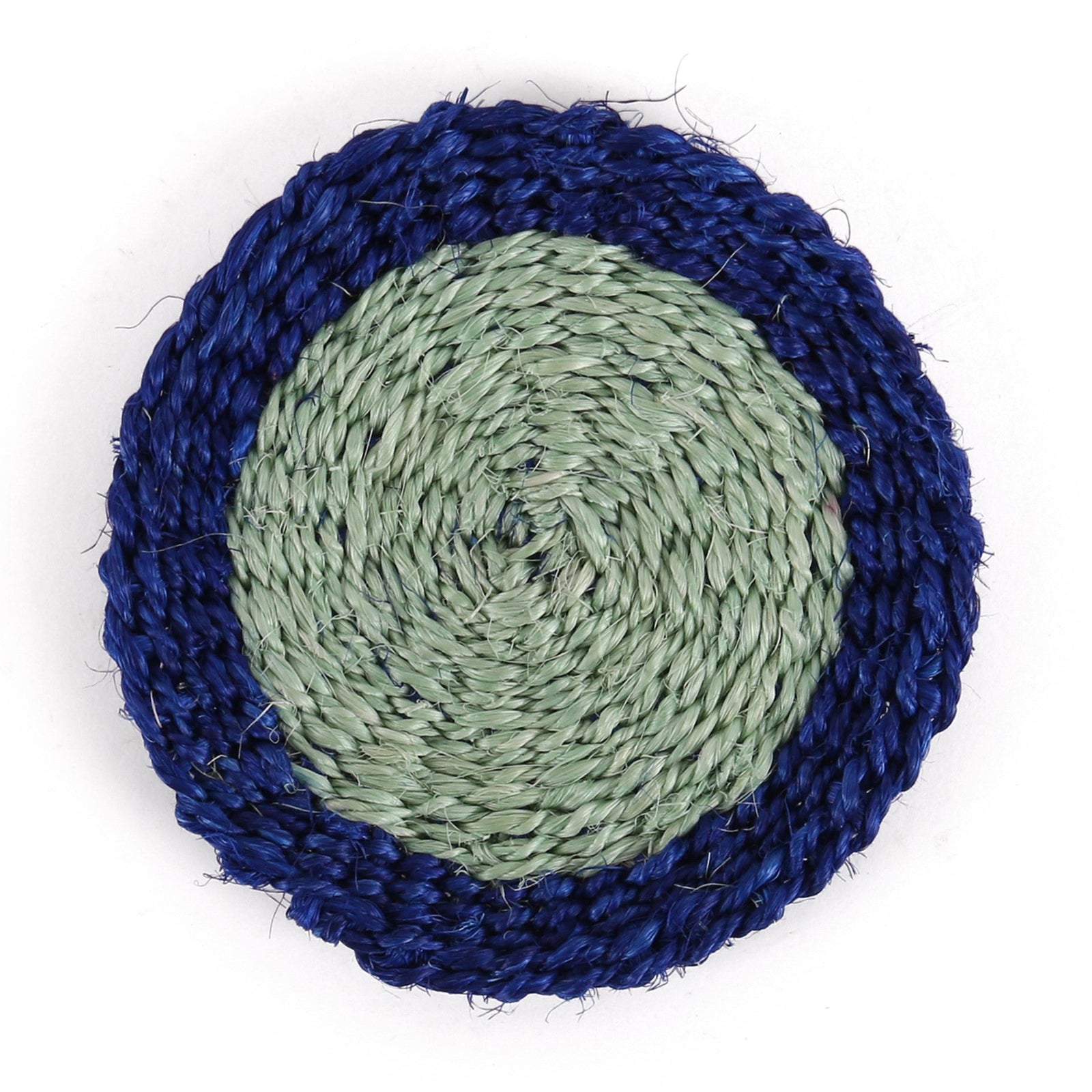KALAMU: Sapling Green and True Blue Woven Sisal Circular Coaster
