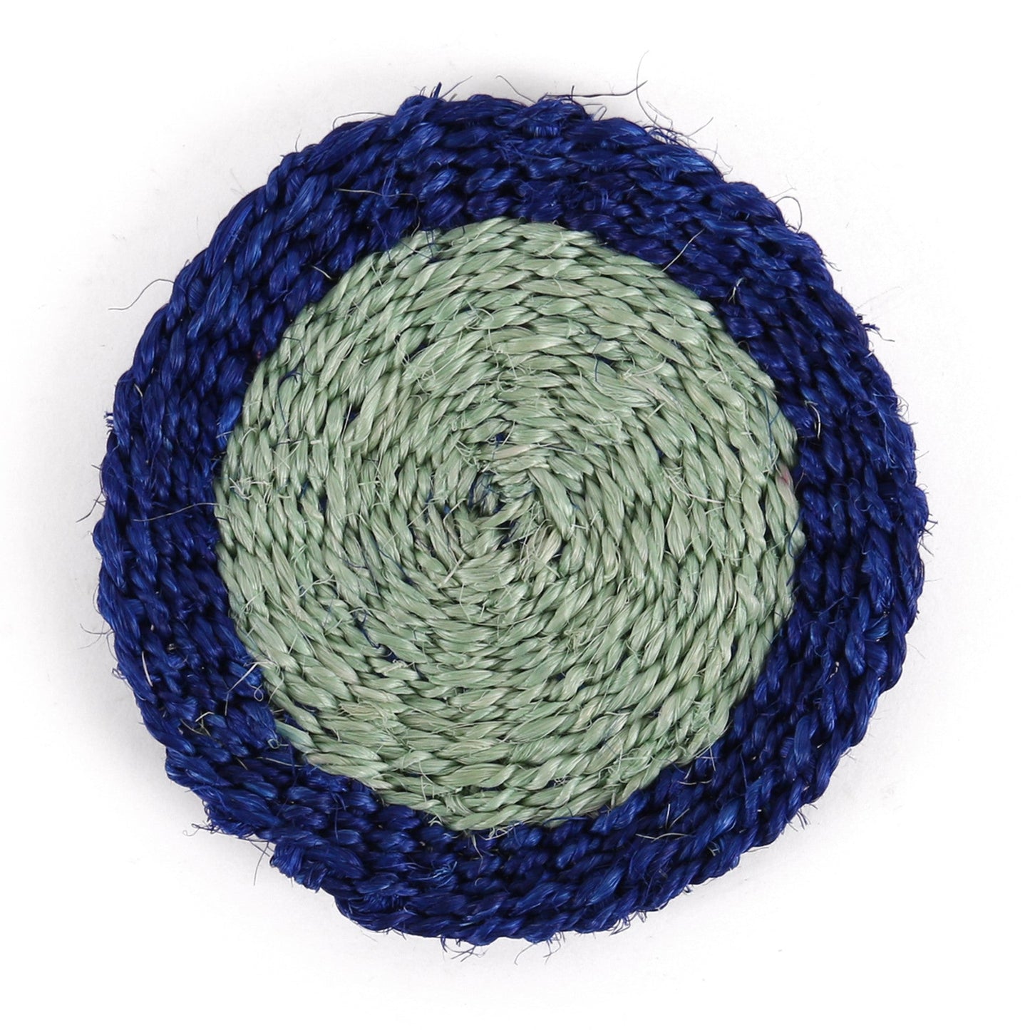 KALAMU: Sapling Green and True Blue Woven Sisal Circular Coaster