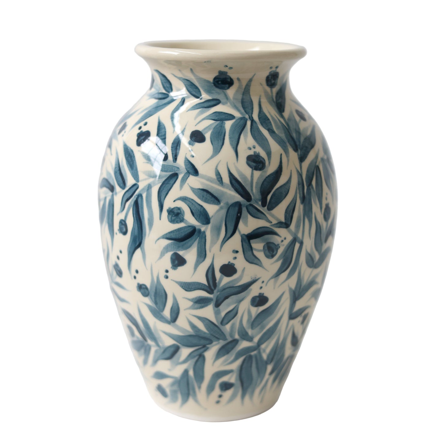 Pomegranate Hand Painted Vase - Dark Teal