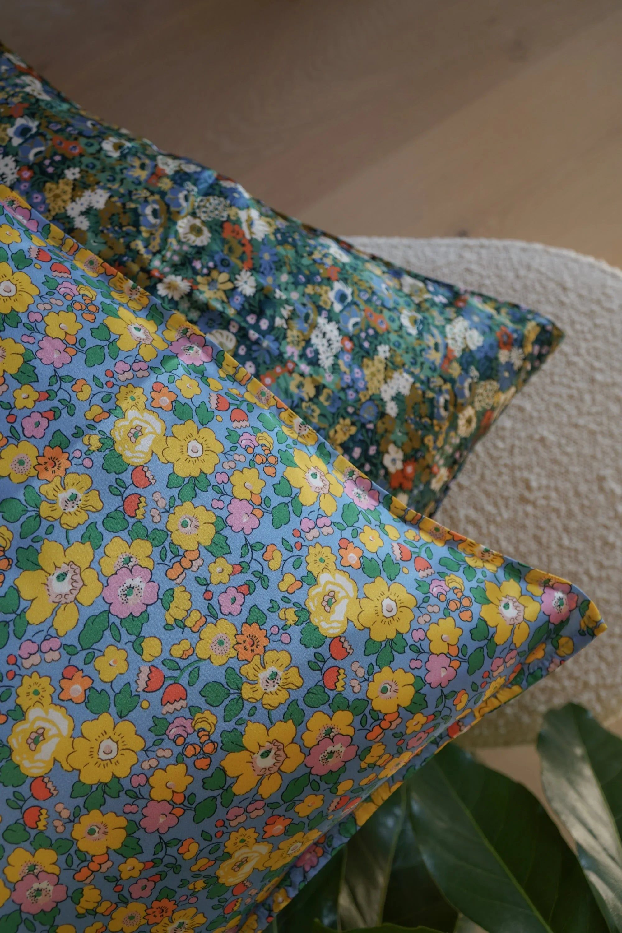 Silk Pillowcase made with Liberty Fabric THORPENESS BLUE GREEN