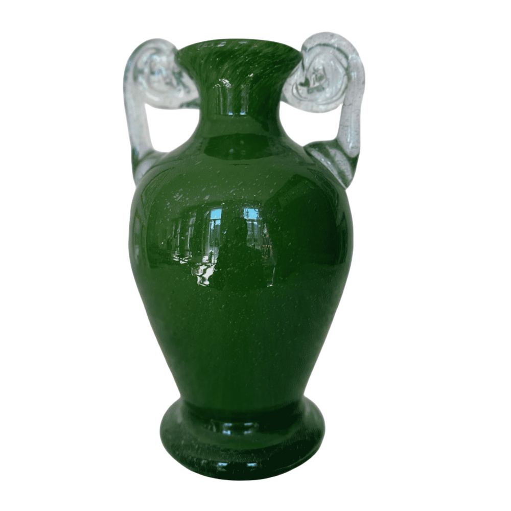 Blown Glass Amphora Vase, Green