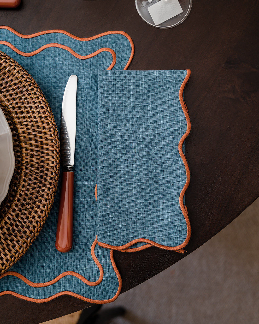 Beja Napkin, Blue with Terracotta