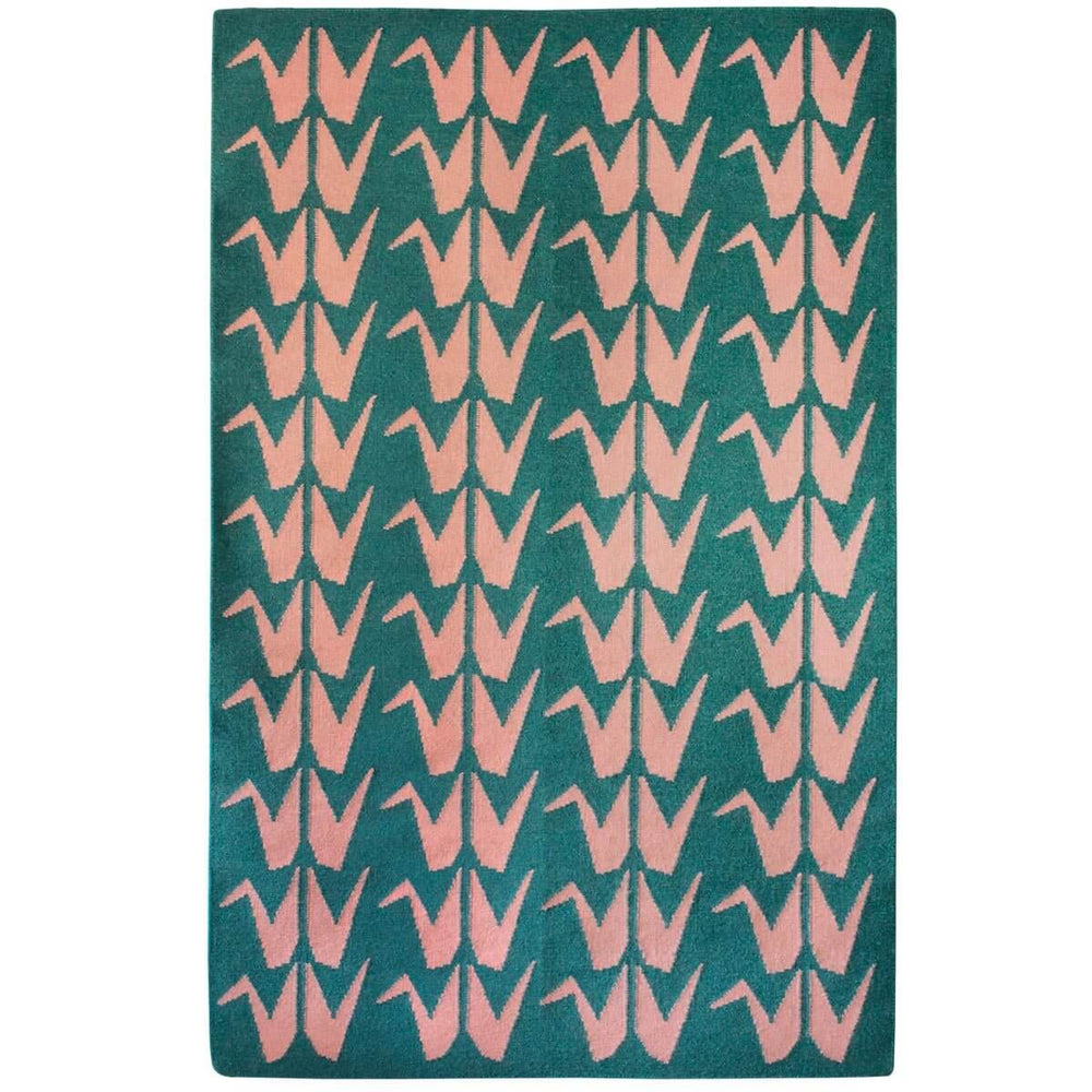 Crane Flatweave Rug - Green and Pink