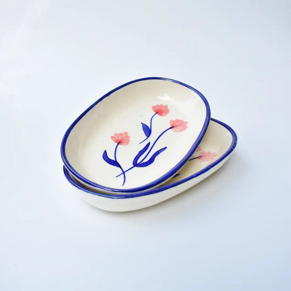 Handmade Ceramic Serving Bowl - Camellia, 1.5 x 8 x 4 Inches (Set of 2)