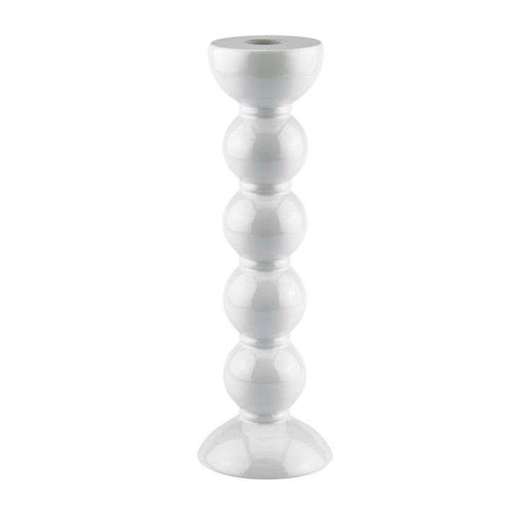 Tall White Bobbin Candlestick - 24cm