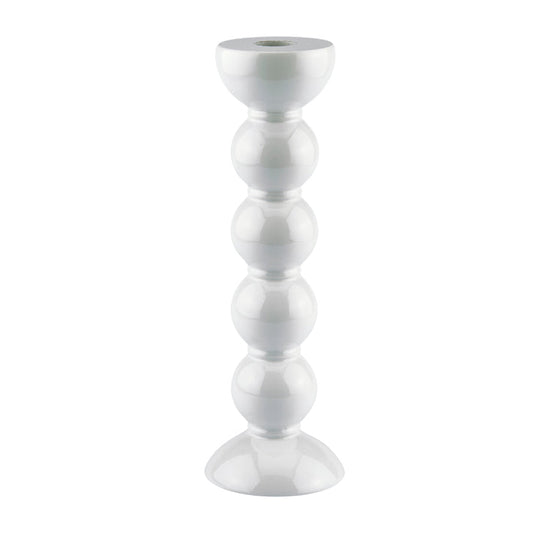 Tall White Bobbin Candlestick - 24cm