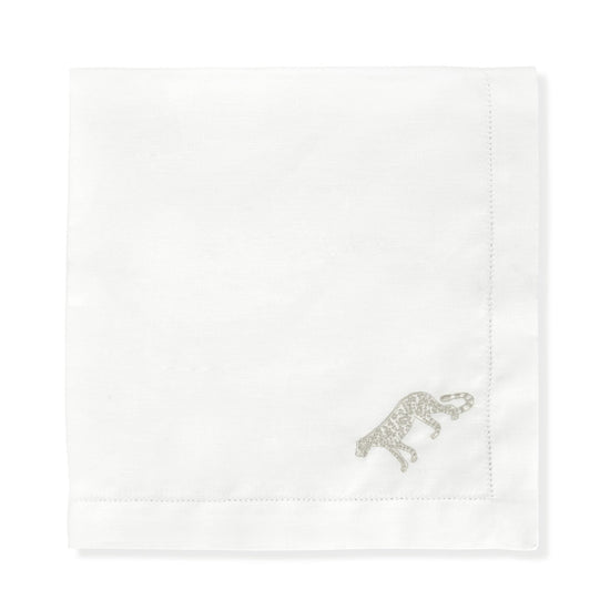 Set of 6 Large Hemstitch Napkins Ivory White Leopard Embroidery