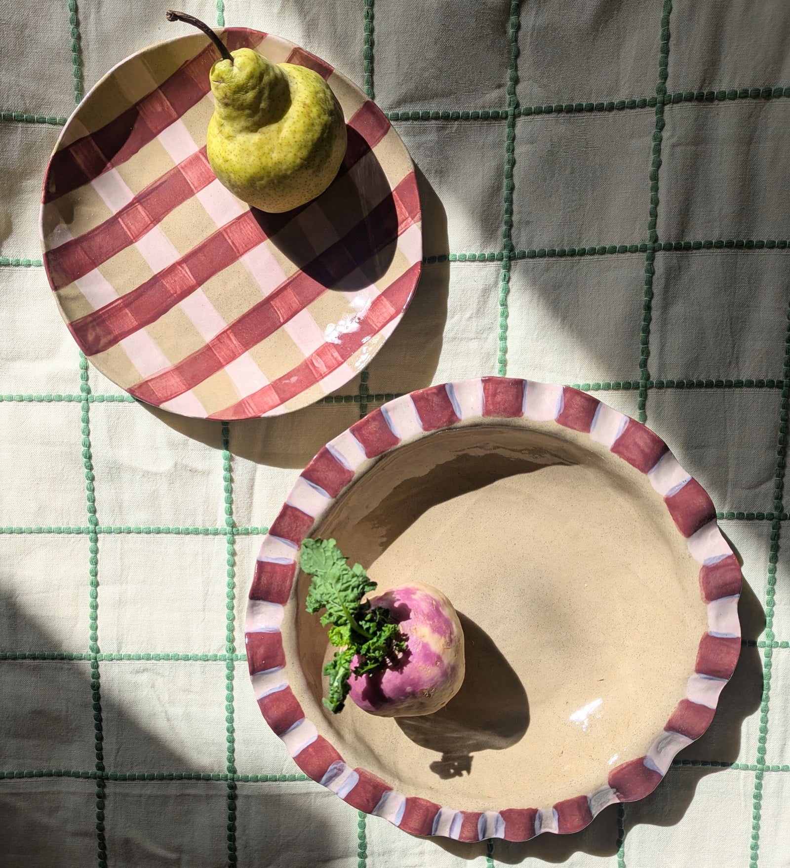 Baby Pink & Burgundy Frill Serving Bowl