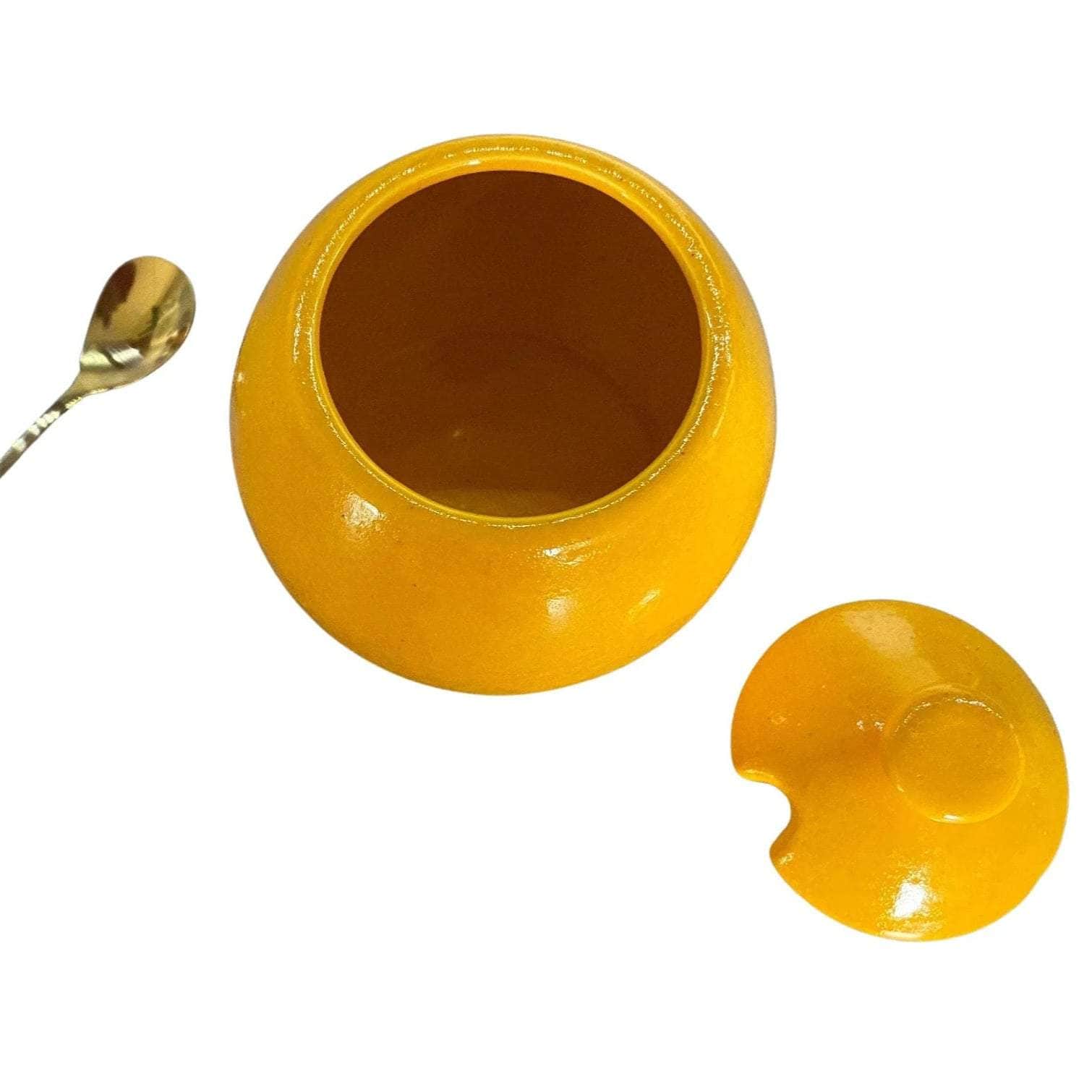 Sugar Bowl with Spoon - Yellow Glaze