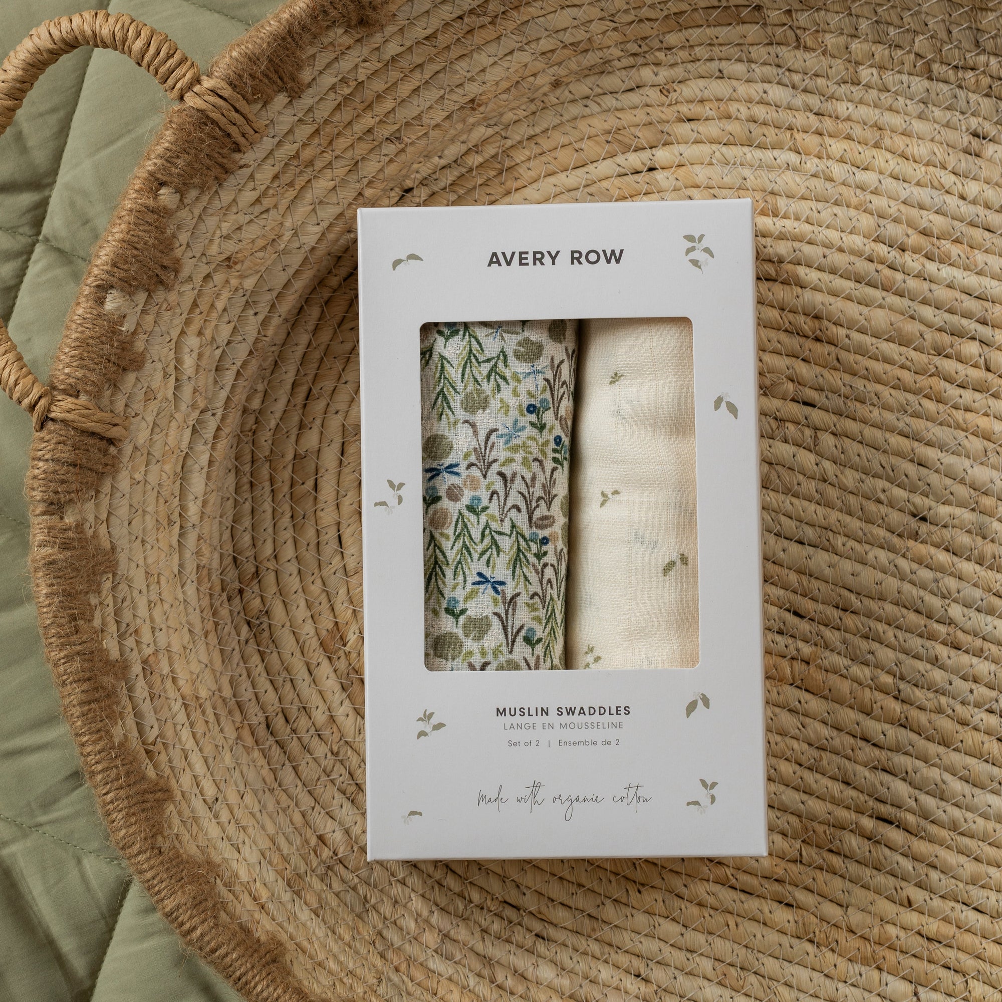 Organic Cotton Baby Muslin Swaddles, Set of 2 - Riverbank / Nettle Scatter