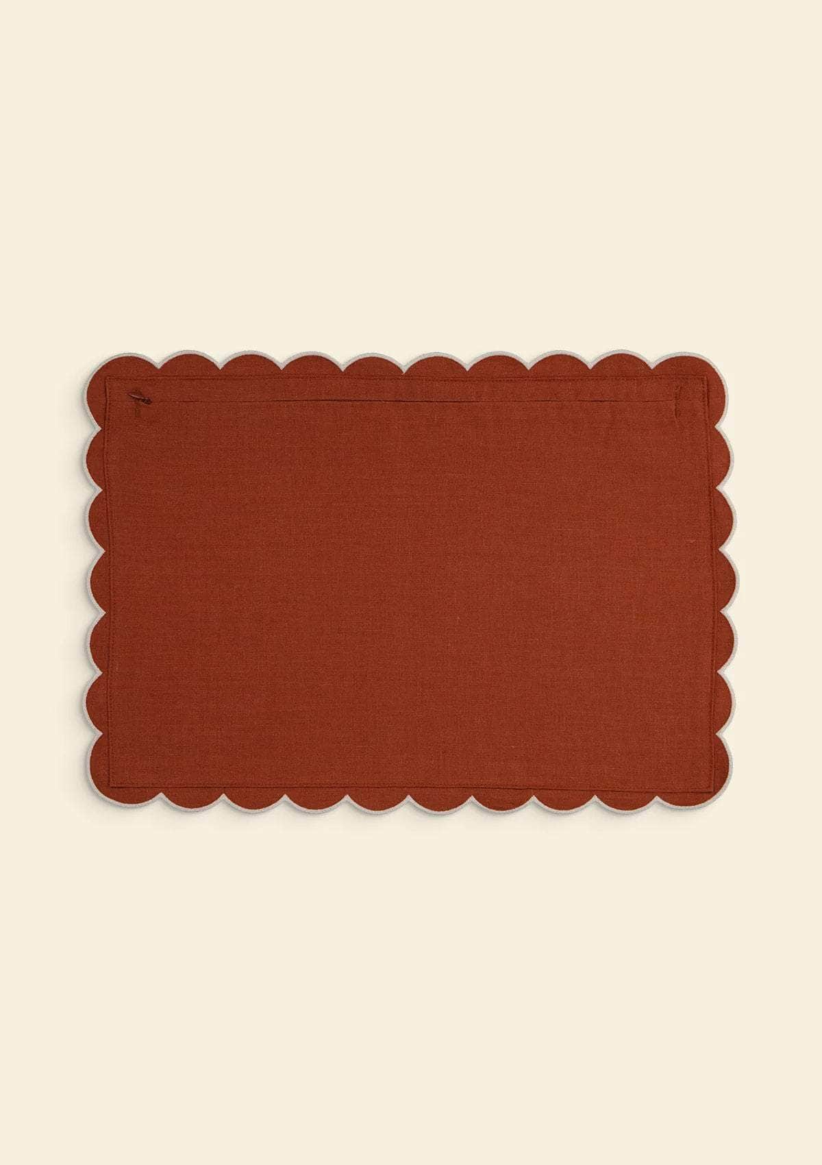 The Red ochre & White Scalloped Linen Rectangular Cushion