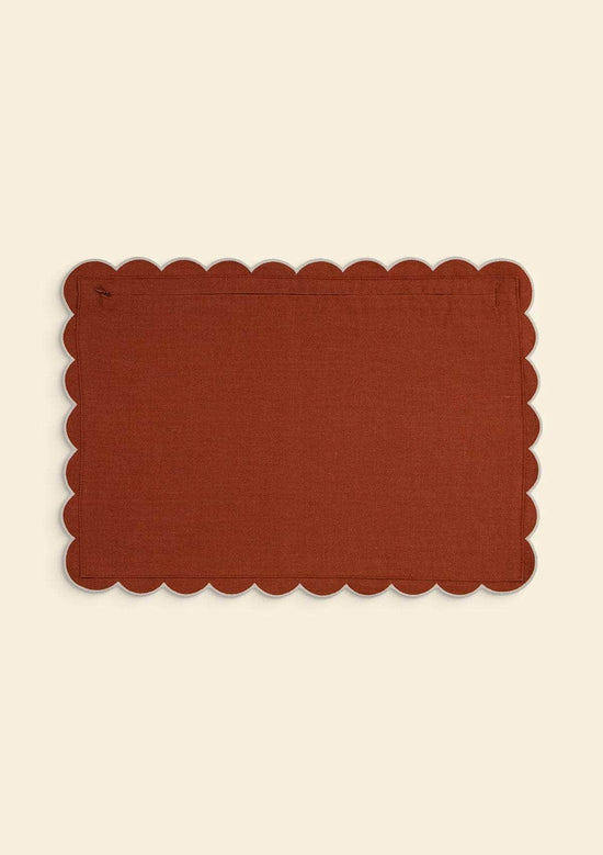 The Red ochre & White Scalloped Linen Rectangular Cushion