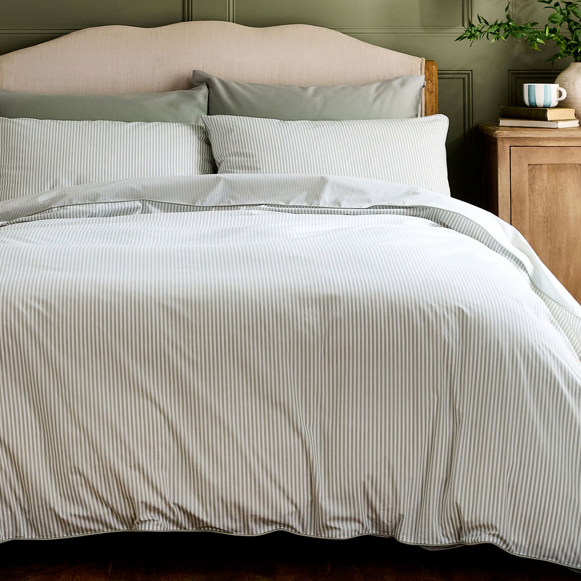 Luxury Organic Cotton Sage Green Striped Bedding Set