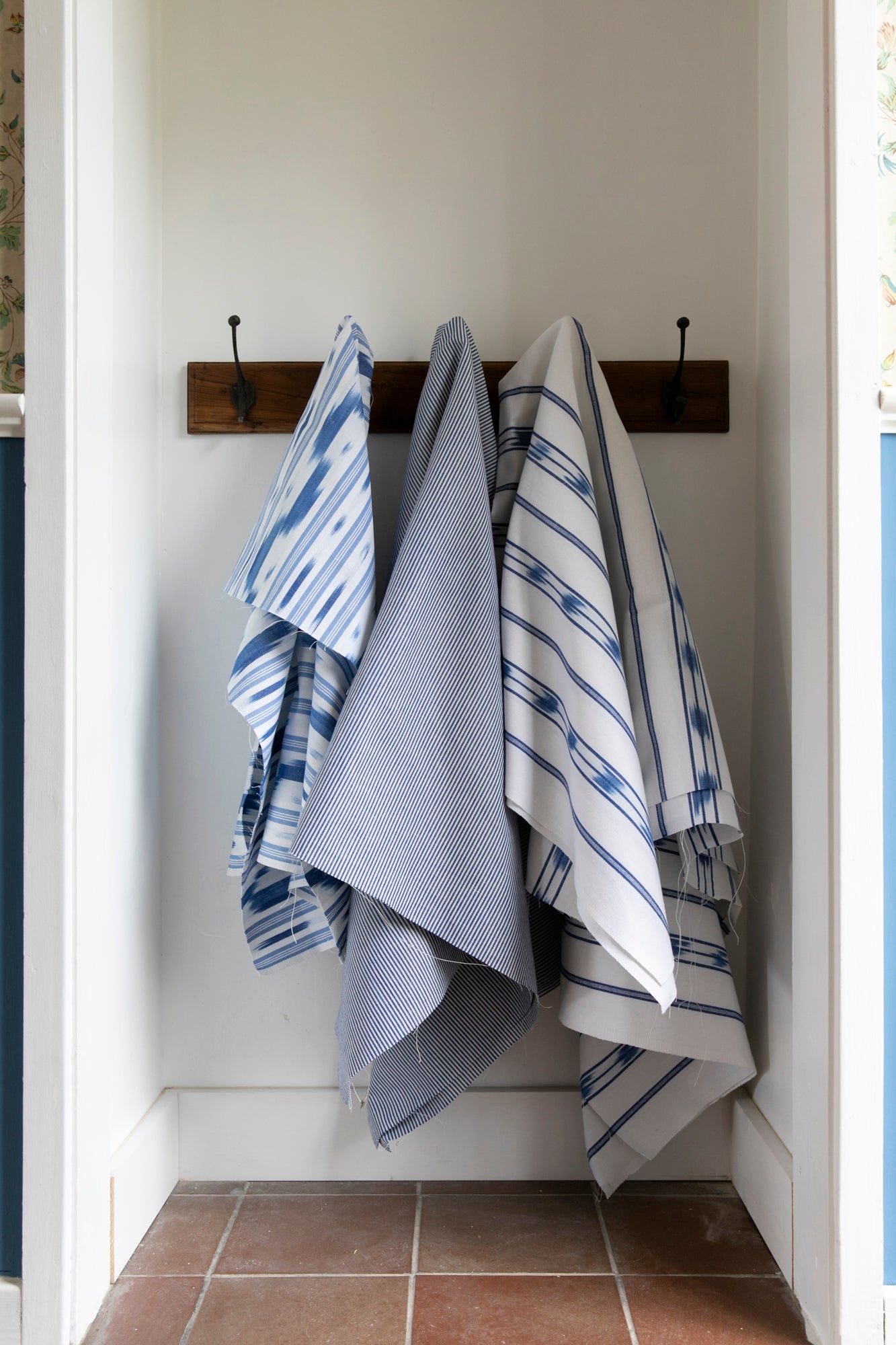 Vicens Fabric - Pale Blue Stripe With Indigo Wave