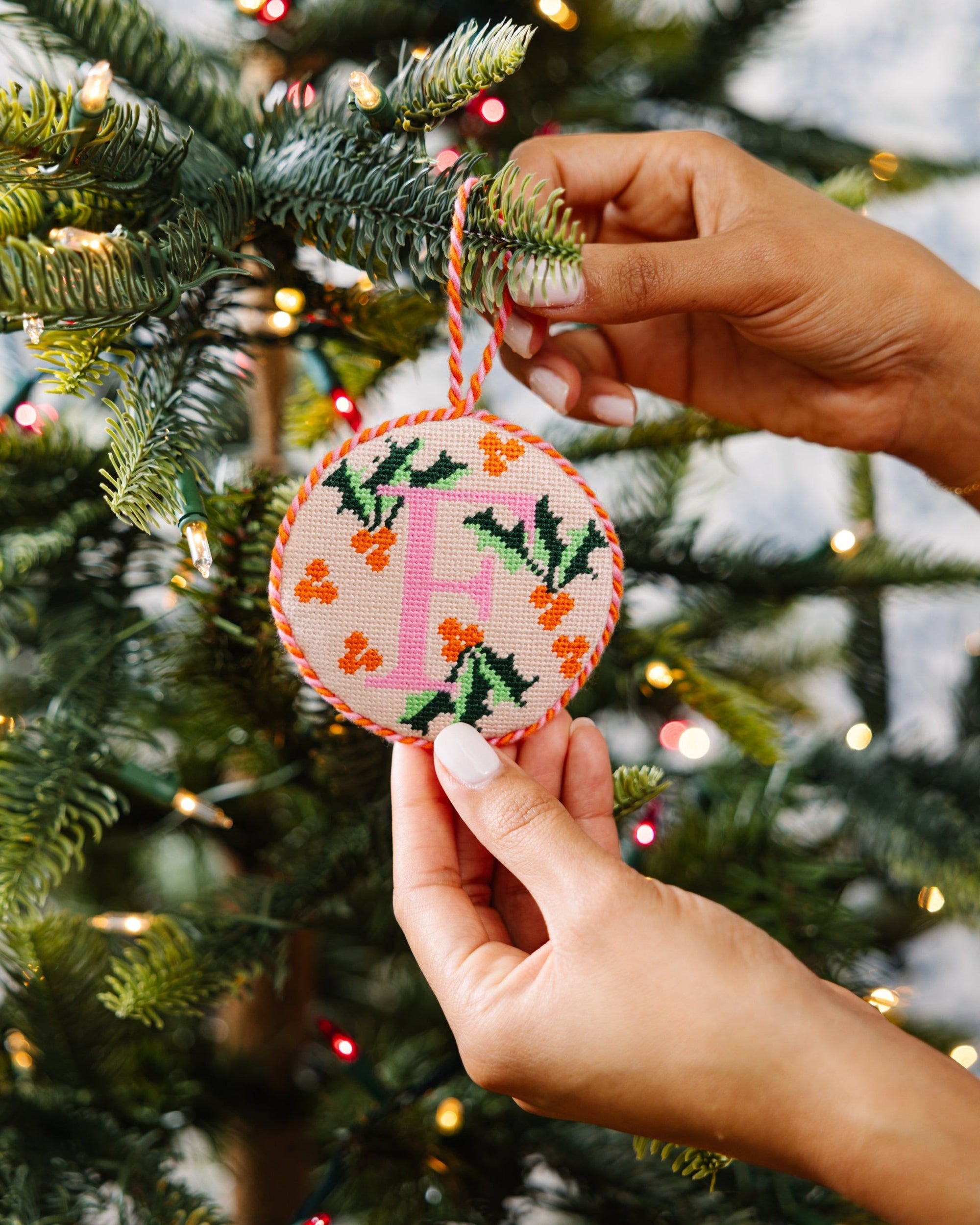 Needlepoint Monogram Ornament - F