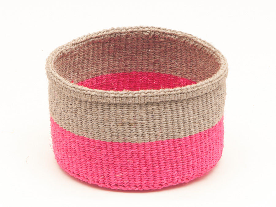 MALIZA: Grey & Neon Pink Colour Block Woven Basket