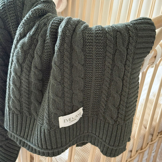 Soft Organic Knitted Cable Baby Blanket - Moss