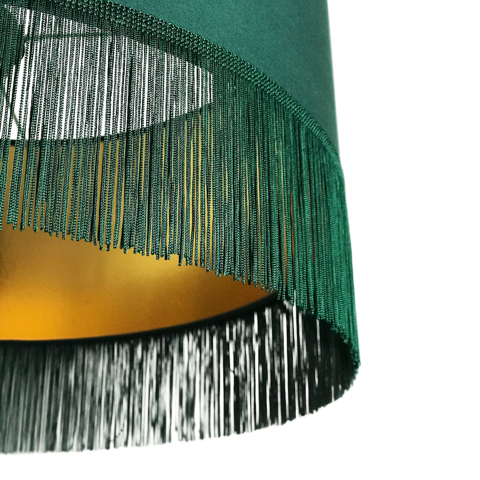 Hunter Green Lampshade with Gold Lining & Green Fringing