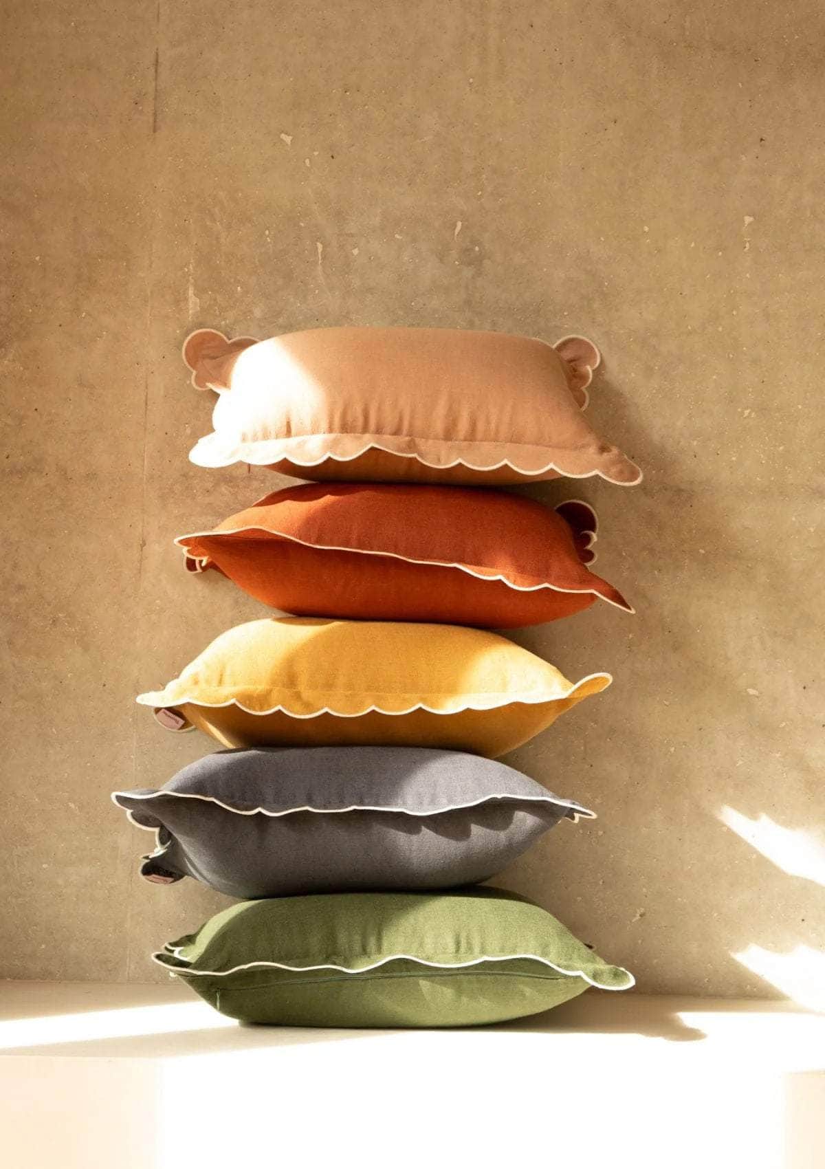 The Red ochre & White Scalloped Linen Rectangular Cushion