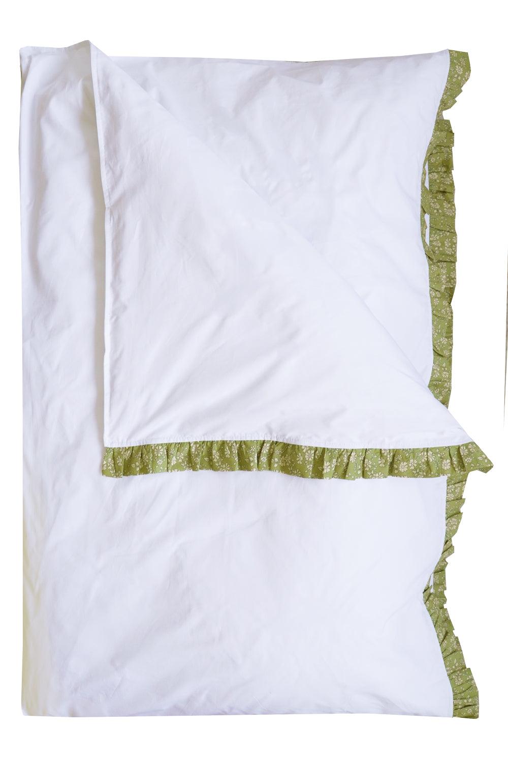 Frill-Edge White Duvet Set made with Liberty Fabric CAPEL PISTACHIO